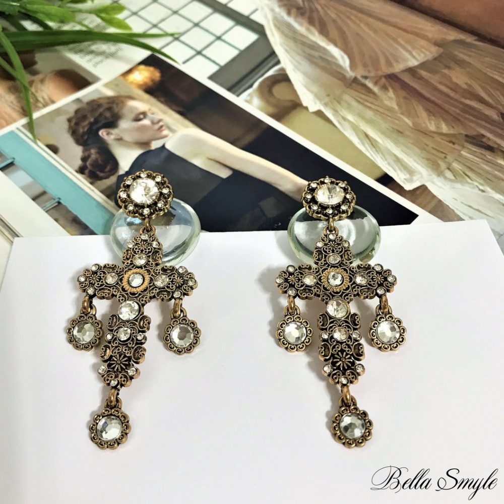 Dangle Cross Crystal Statement Earrings